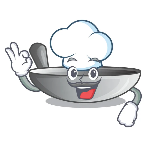 Chef wok frigideira utensílio utensílios de cozinha desenhos animados — Vetor de Stock