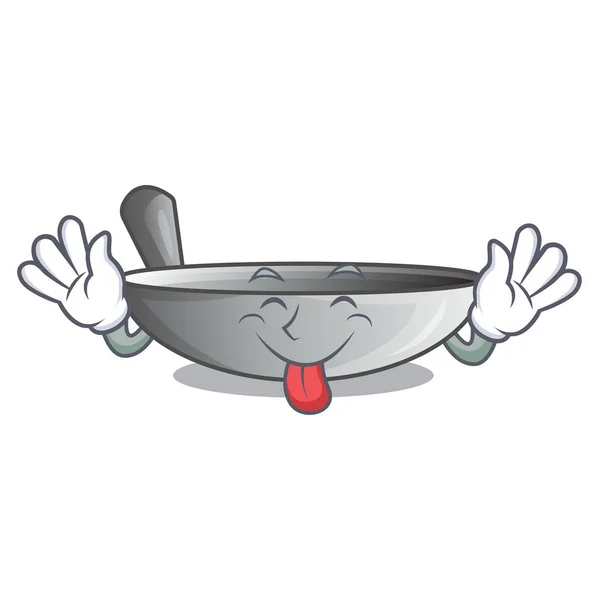 Tongue out frying pan wok isolated on mascot — Stock Vector