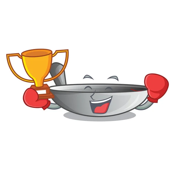 Vencedor do boxe frigideira wok isolado em mascote — Vetor de Stock