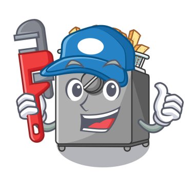 Tesisatçı fritöz makinesi maskot izole