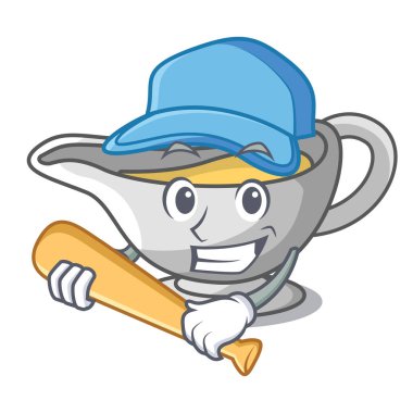 Beyzbol oynayan bir karakter çanak dökülen sosu tekne