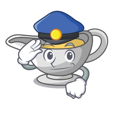 Polis bir karakter dökülen sosu tekne çanağı