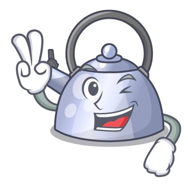 İki içki çelik ıslık çaydanlık karakter parmak