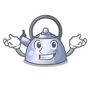 Sırıtan çelik İçecek yapmak için su ısıtıcısı karakteri ıslık