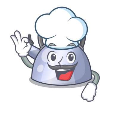 Şef çelik İçecek yapmak için su ısıtıcısı karakteri ıslık