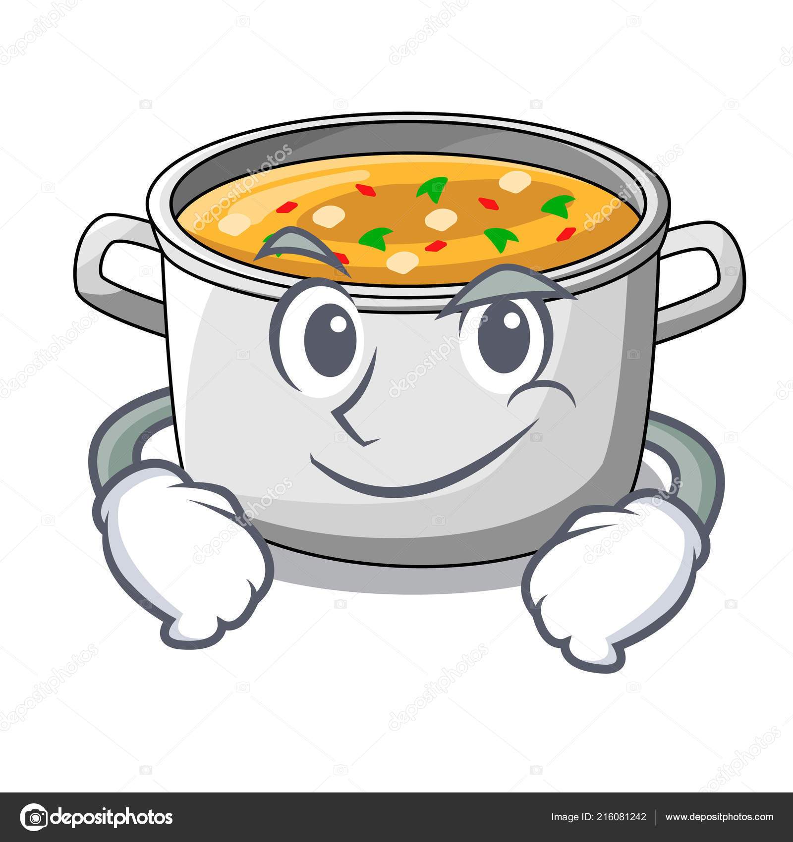Image vectorielle Souriant pot de soupe de poulet dessin animé pour le  dîner par ©kongvector - 216081242, image size:1600x1700