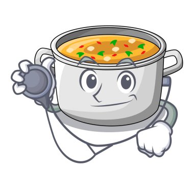 Doktor sebze çorbası pot karikatür makarna ile