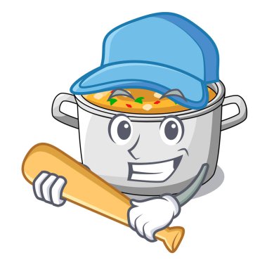 İskambil beyzbol makarna ile sebze çorbası pot karikatür