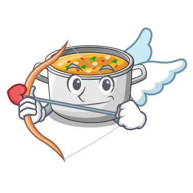 Aşk tanrısı sebze çorbası pot karikatür makarna ile
