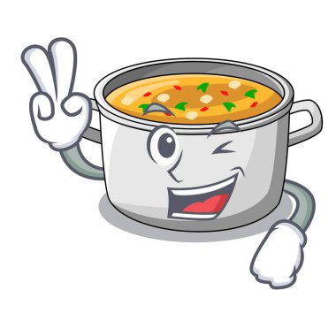 İki akşam yemeği için karikatür tavuk çorba kazanı parmak