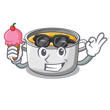 Dondurma karikatür tavuk çorba kazanı ile akşam yemeği