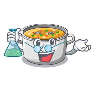 Profesör karikatür tavuk çorba kazanı akşam yemeği için