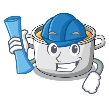 Akşam yemeği için karikatür tavuk çorba kazanı mimar