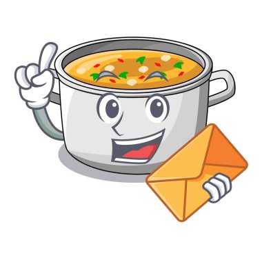 Zarf karikatür tavuk çorba kazanı ile akşam yemeği