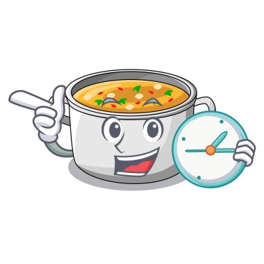 Saat çizgi film tavuk çorba kazanı ile akşam yemeği