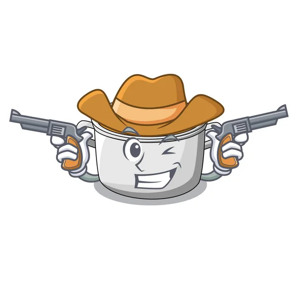 Cowboy Zupa jarzynowa z makaronem w puli kreskówka — Wektor stockowy