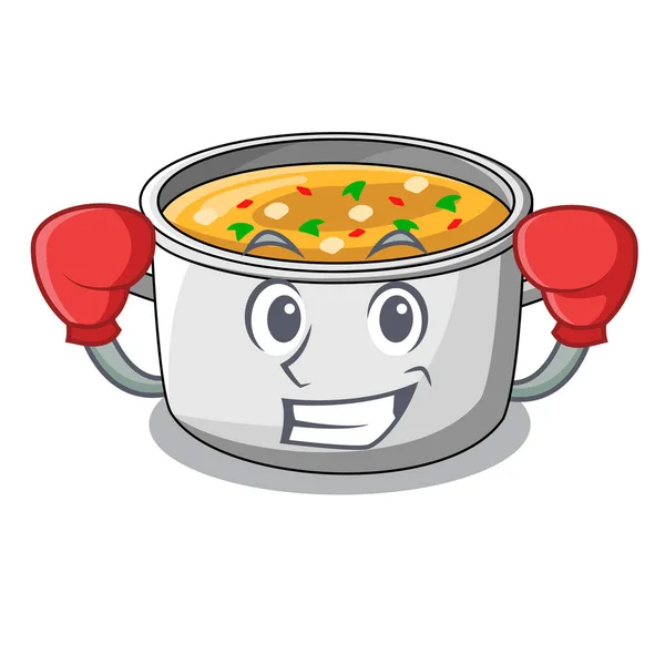 Tinju sup sayuran dengan pasta dalam kartun pot - Stok Vektor