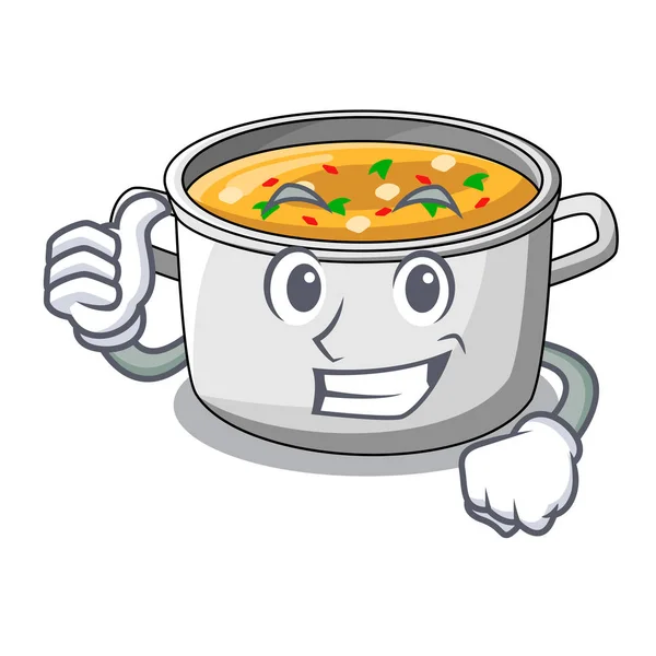 Jempol up kartun sup ayam pot untuk makan malam - Stok Vektor