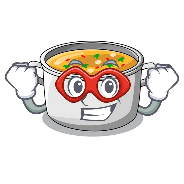 Super pahlawan kartun pot sup ayam untuk makan malam - Stok Vektor