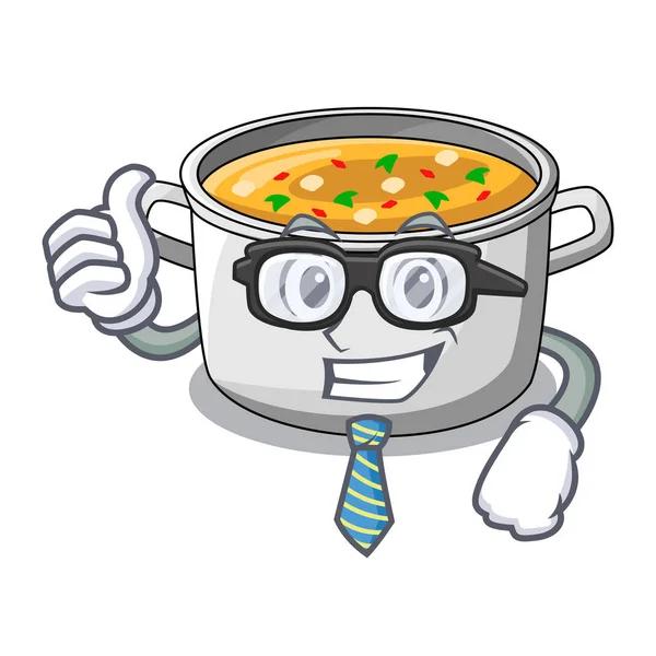 Pebisnis kartun panci sup ayam untuk makan malam - Stok Vektor