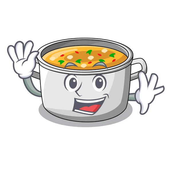 Agitant pot de soupe de poulet dessin animé pour le dîner — Image vectorielle