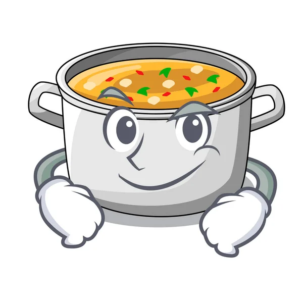 Caricatura sonriente sopa de pollo olla para la cena — Archivo Imágenes Vectoriales