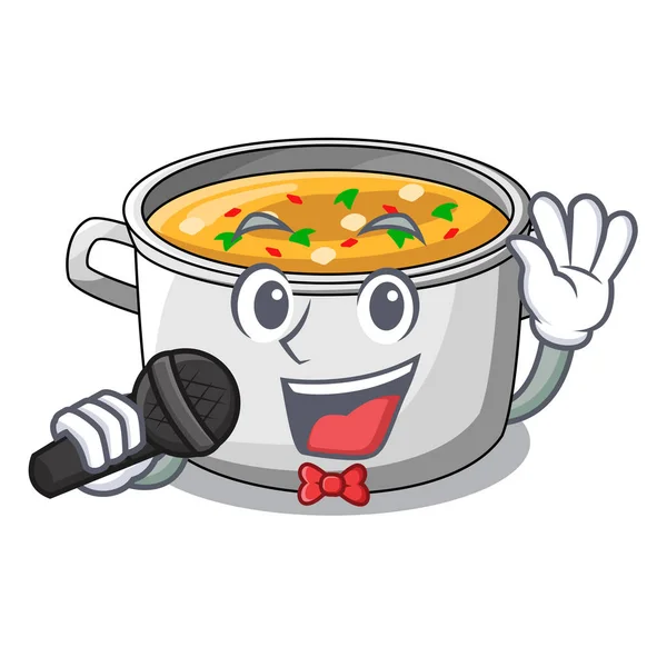 Menyanyi memasak pot sup terisolasi pada maskot - Stok Vektor