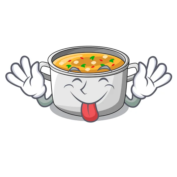 Lidah keluar kartun sup rebus buatan sendiri dalam panci - Stok Vektor
