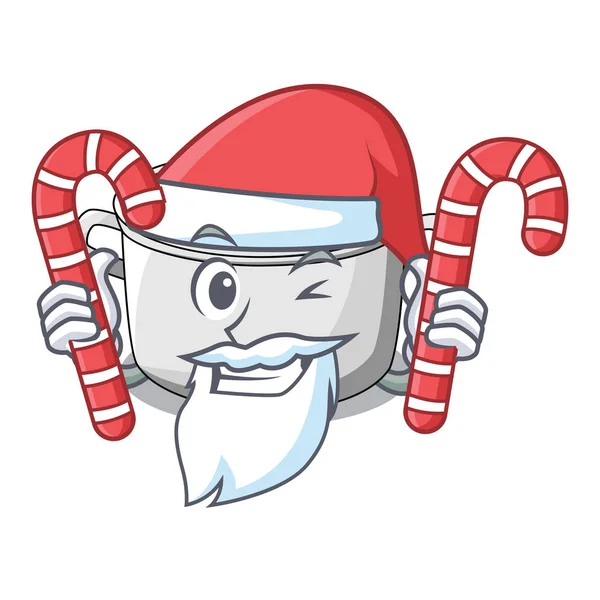 Santa con caramelo de dibujos animados sopa de guiso casero en la olla — Vector de stock