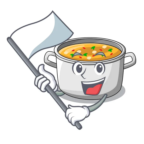 Με σημαία καρτούν σπιτικό στιφάδο σούπα στην κατσαρόλα — Διανυσματικό Αρχείο