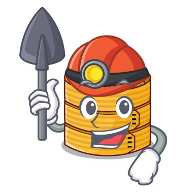 Maskot izole madenci bambu vapur gıda