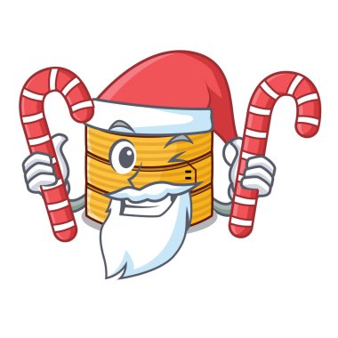 Santa ile şeker ahşap buharda pişmiş gıda konteyner karikatür