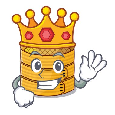 Kral ahşap buharda pişmiş gıda konteyner karikatür