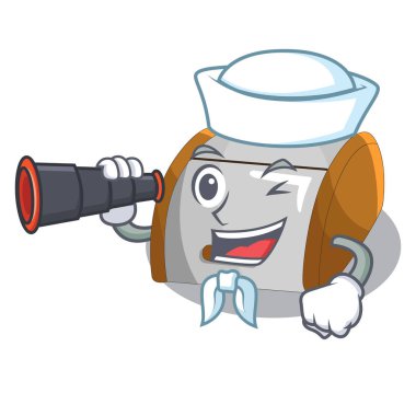 Denizci ile dürbün konteyner yiyecek ekmek kutusu deposundaki