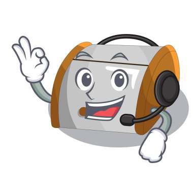 Kulaklık konteyner gıda ile ekmek bin üzerinde izole maskot