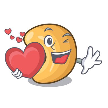 Kalp ile kaşu fındık sıcak tablo karikatür pişmiş.