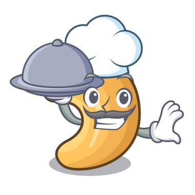 Şef gıda kaju fıstığı sıcak ile tablo karikatür pişmiş