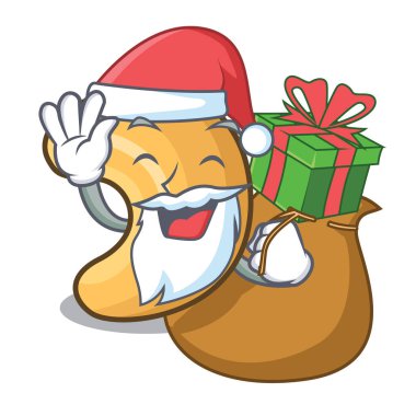 Noel hediye ile kaşu fındık maskotu izole kavrulmuş