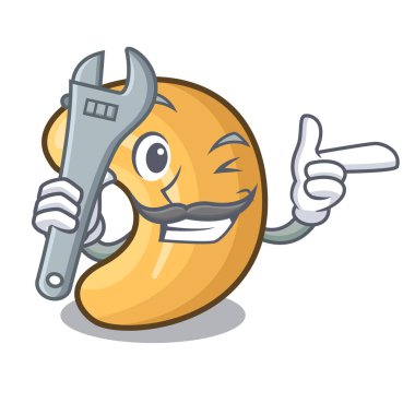 Makinist kaju fıstığı maskotu izole kavrulmuş