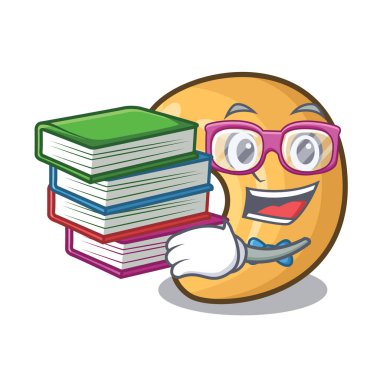 Öğrenci kitap ile kaşu fındık maskotu izole kavrulmuş