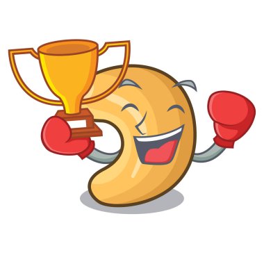 Boks şampiyonu kaju fıstığı maskotu izole kavrulmuş