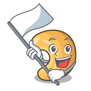 Kaju fıstığı maskotu izole bayrağı ile kavrulmuş