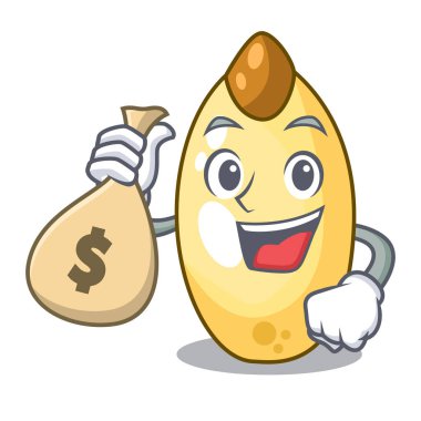 Para çantası sedir fındık ile karikatür ahşap masa üzerinde