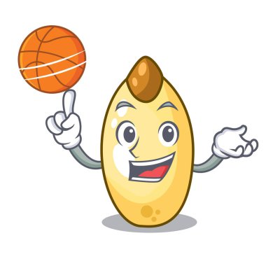 Basketbol sedir fındık ile karikatür ahşap masa üzerinde