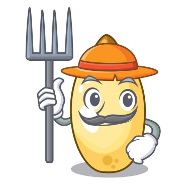 Çiftçi sedir fındık üzerinde çizgi film ahşap masa