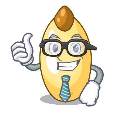 İşadamı karakter kahverengi sedir fındık meyve plaka üzerinde