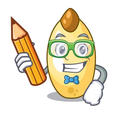 Öğrenci kitap karakteri kahverengi sedir fındık meyve plaka üzerinde