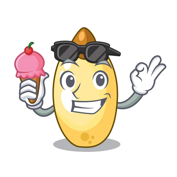 Con Helado Carácter Marrón Fruta Nuez Cedro Ilustración Vector Placa — Archivo Imágenes Vectoriales