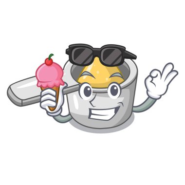 Yemek yemek için kaşık ölçme dondurma karakteri ile