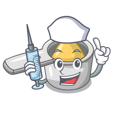 Hemşire karakter kaşık yemek yemek için ölçme